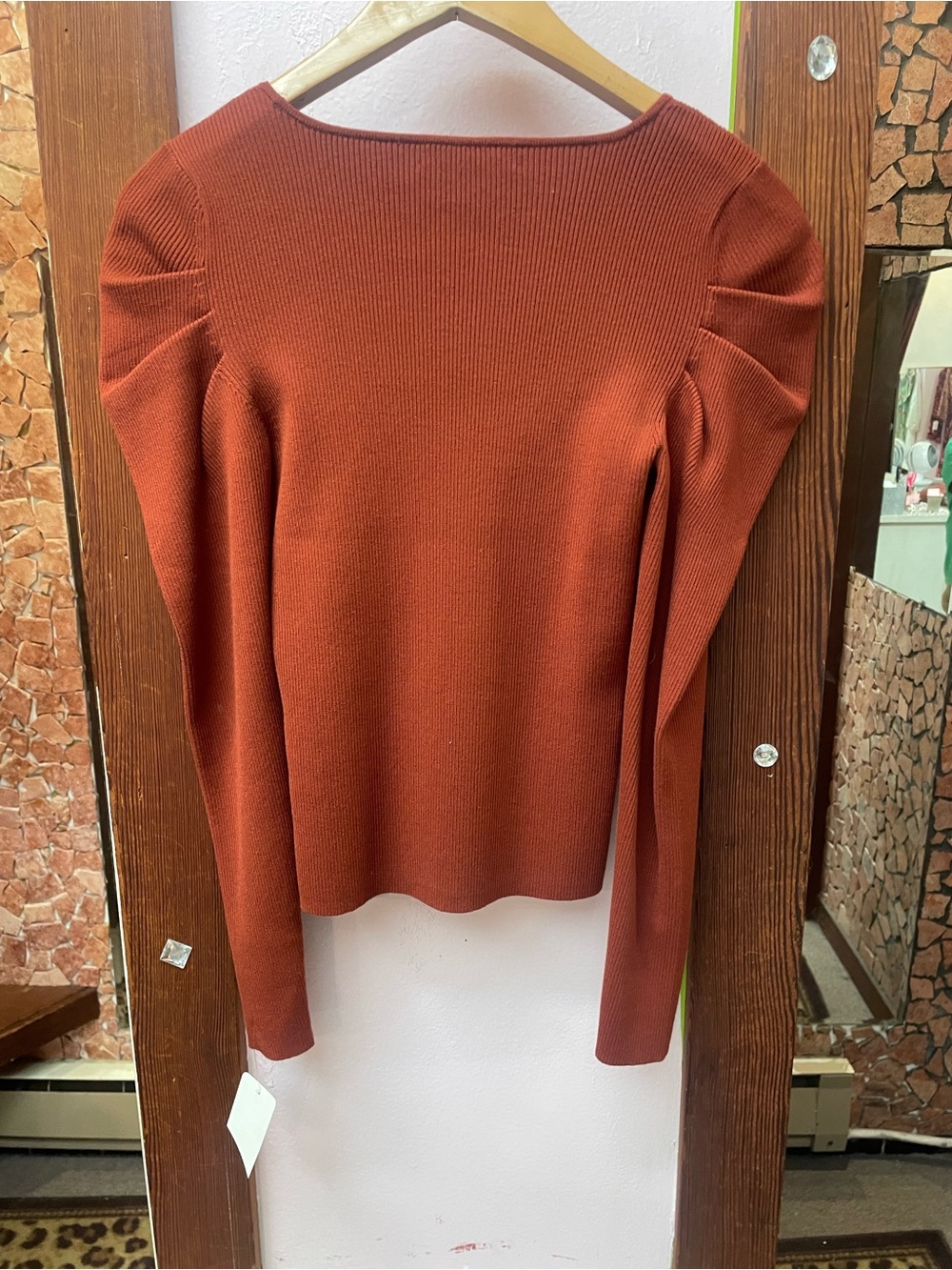 INTERMIX Rust Square-Neck Ribbed Long-Sleeve Top - Picture 8 of 10